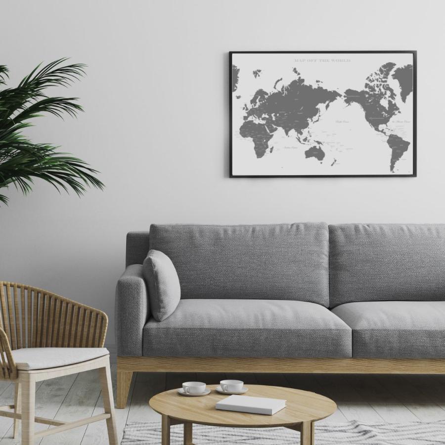 世界地図 A2サイズ ミニマルモノトーンデザイン